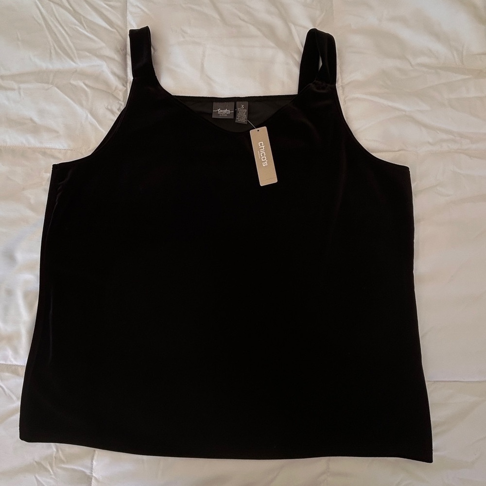 Chico's Women’s Sz 3 Large Boxy Fit Black Velvet Basic Tank Top Whimsigoth Fairy